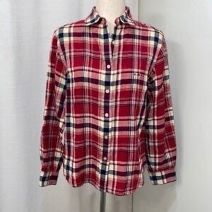 Vintage Lauren Ralph Lauren Red & Navy Blue Plaid 100% Linen Shirt | Sz M
